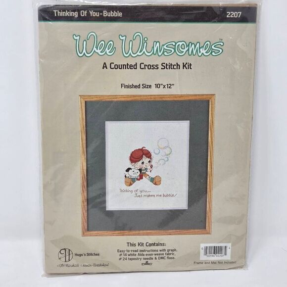 DMC WEE WINSOMES COUNTED CROSS STITCH KIT 10" X 12" THINKING OF YOU BUBBLE 2207 - Picture 1 of 2